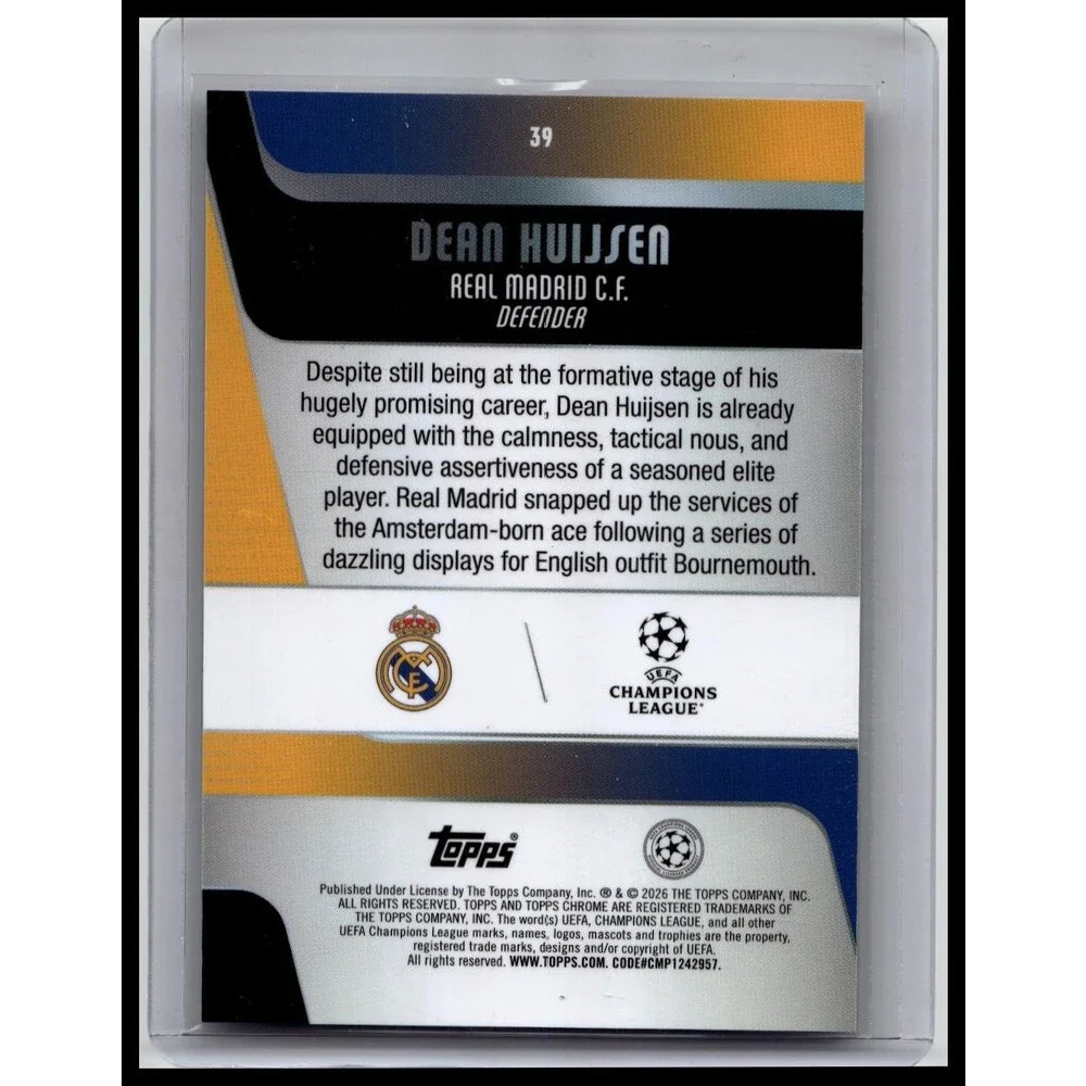 2025-26 Topps Chrome UEFA Dean Huijsen #39 Real Madrid CF Negative Refractor